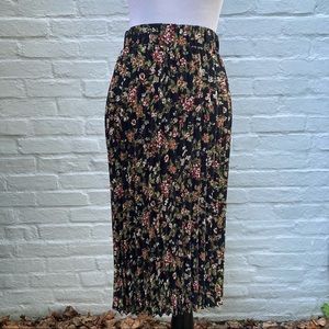 Dark Floral Knife Pleat Midi Skirt